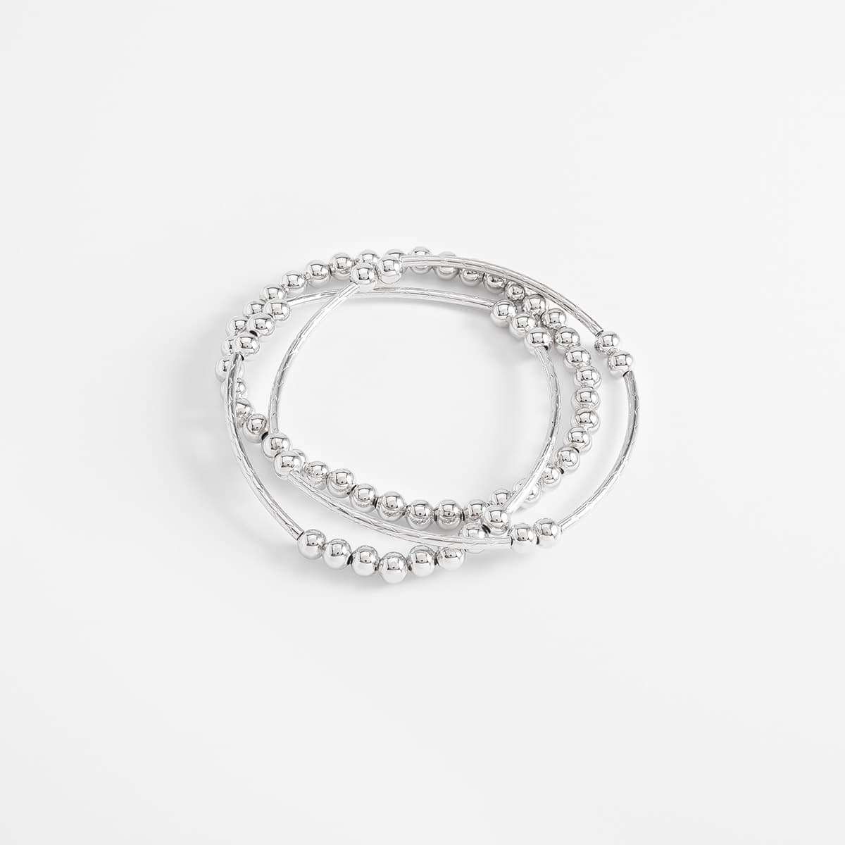 Pulsera en baño de platino con cuentas esféricas pulidas